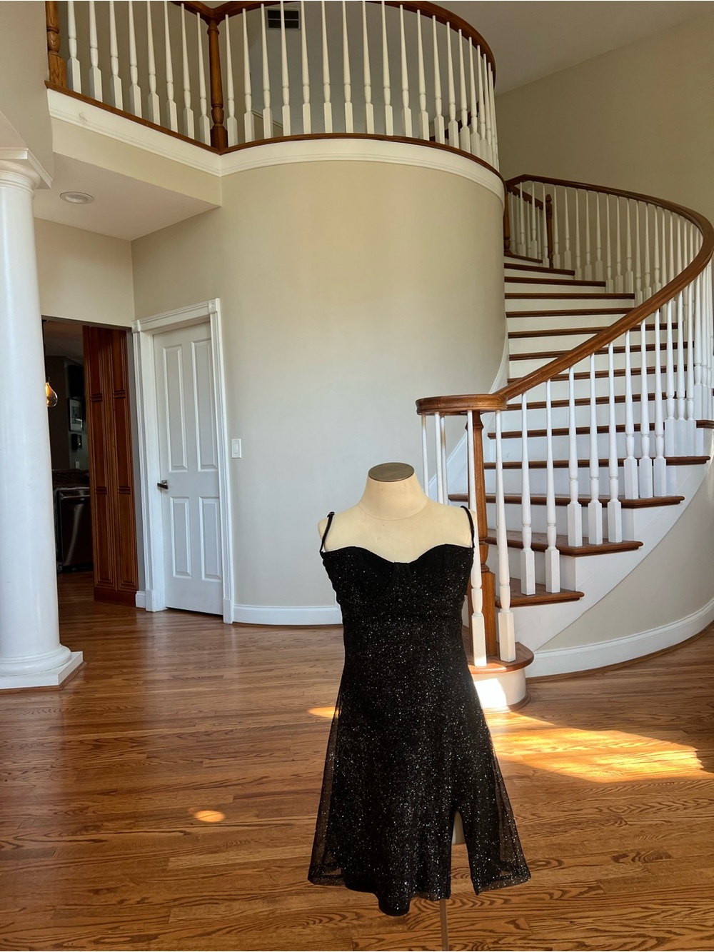 Women’s Black Sparkle Spaghetti-Strap Mini Dress